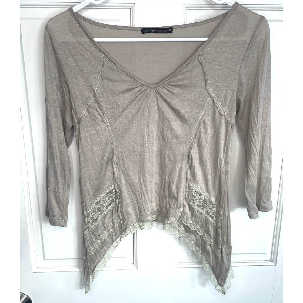 Y2K Hazel Fairycore Crinkle Lace Trimmed Asymmetrical Top Sz M Boho Whimsigoth